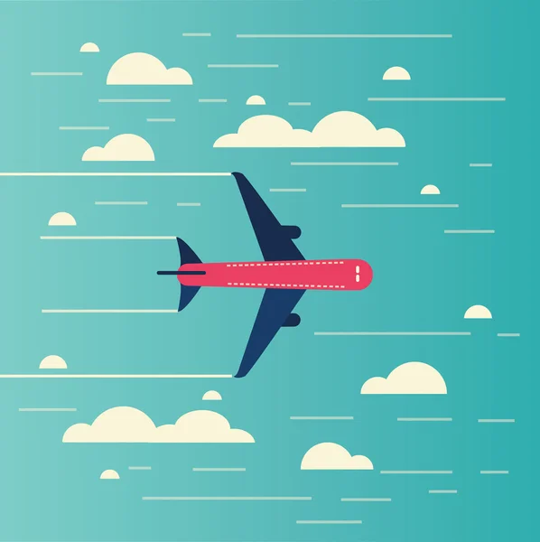 Vektör mavi gökyüzünde bulutlar üzerinden uçan uçak