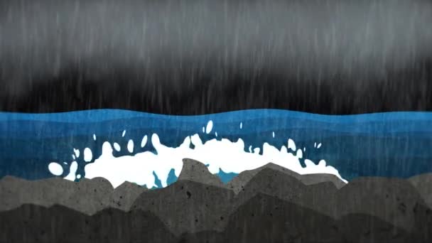 Storm Surge Wave Med Regn Animation — Stockvideo