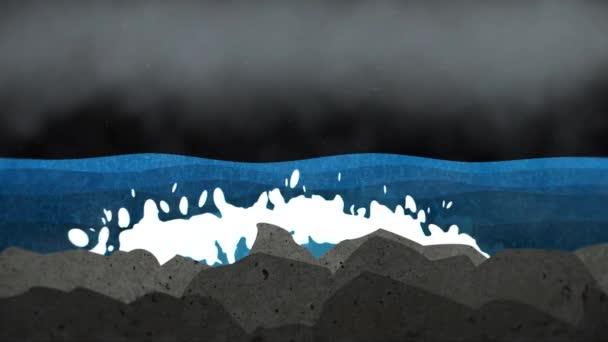 Storm Surge Wave Över Stenar Animation — Stockvideo