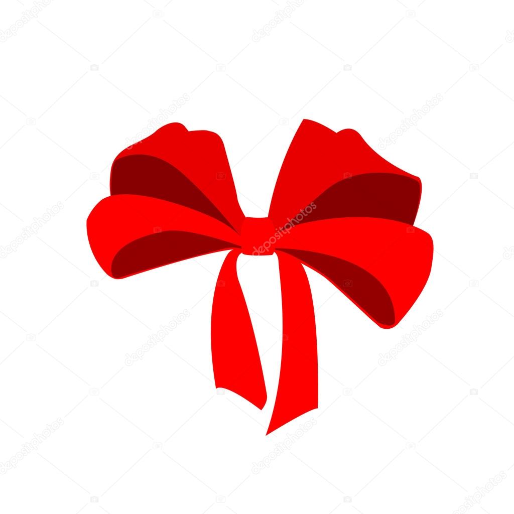 Big festive bow, red with ribbons. Bow isolated on white background.