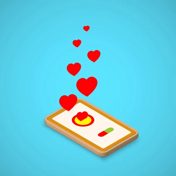 Düz izometrik telefon yürekleri. Bir ara. Vektör çizim.