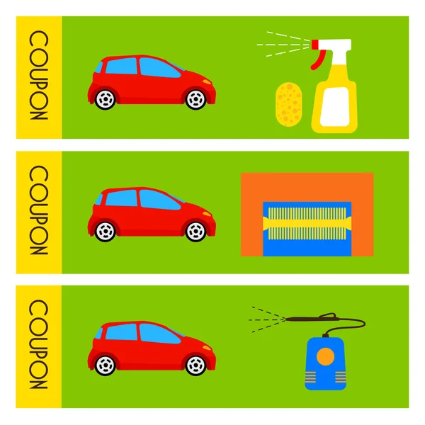 洗车、 洗车横幅、 折扣优惠券。您设计的矢量图. — 图库矢量图片