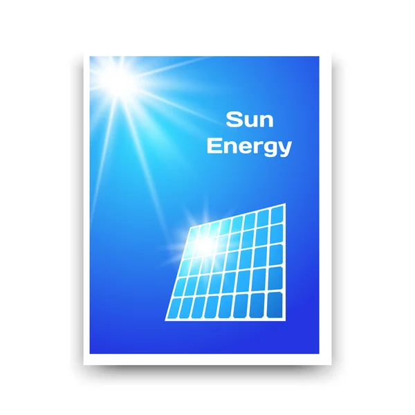 Vector illustration of the poster with the image of solar panels and sun on the sky background. — Stock Vector