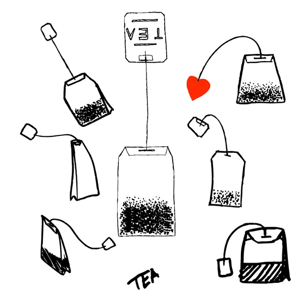 Saco de chá com etiqueta. Desenho manual ilustração vetorial  . — Vetor de Stock