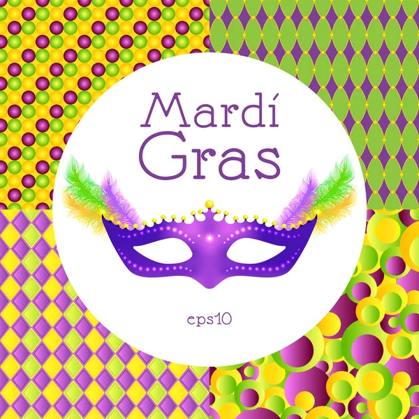 Mardi Gras. Mask, fjädrar, sömlös bakgrund. — Stock vektor