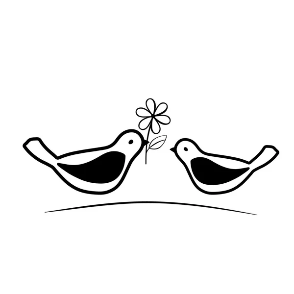 Deux oiseaux et fleur — Image vectorielle