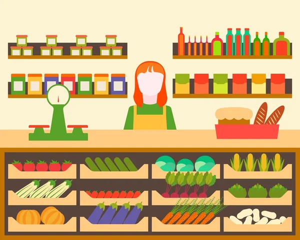 Illustration vectorielle d'un magasin intérieur plat d'aliments et boissons . — Image vectorielle