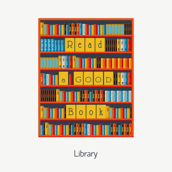 Estantería con libros. Biblioteca. Vector plano para su diseño . — Archivo Imágenes Vectoriales