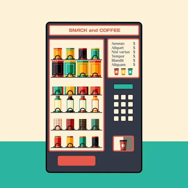 Vending machine voor koffie en snacks. Platte vectorillustratie. — Stockvector