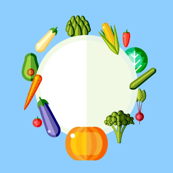 Vegetarisk rund ram av grönsaker. Platt vektor illustration. — Stock vektor
