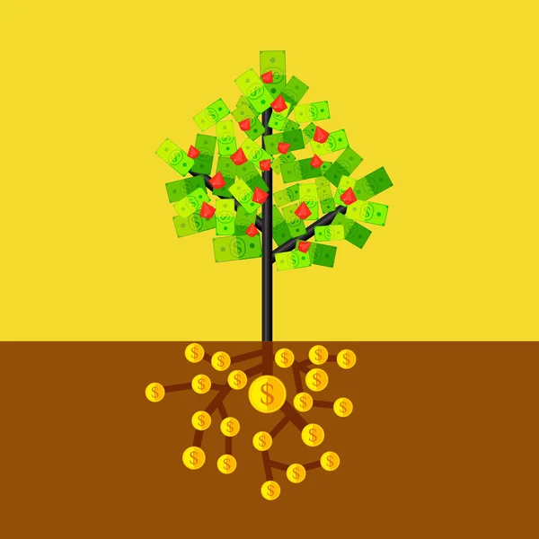 Árbol del dinero. Ilustración vectorial plana . — Archivo Imágenes Vectoriales