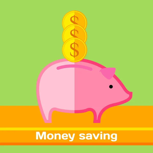 Spara pengar. Piggy som en rosa gris. platt vektor illustration. — Stock vektor