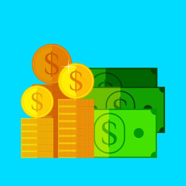 dolar ve altın sikke simge vektör yığınları