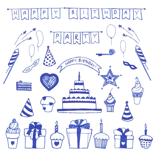 Happy birthday doodle. Flat style vector illustration. — ストックベクタ