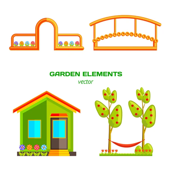 Jardín, elementos del pueblo. Ilustración plana del vector . — Archivo Imágenes Vectoriales