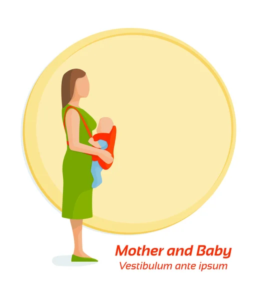 Woman holding baby in sling. — Stock Vector