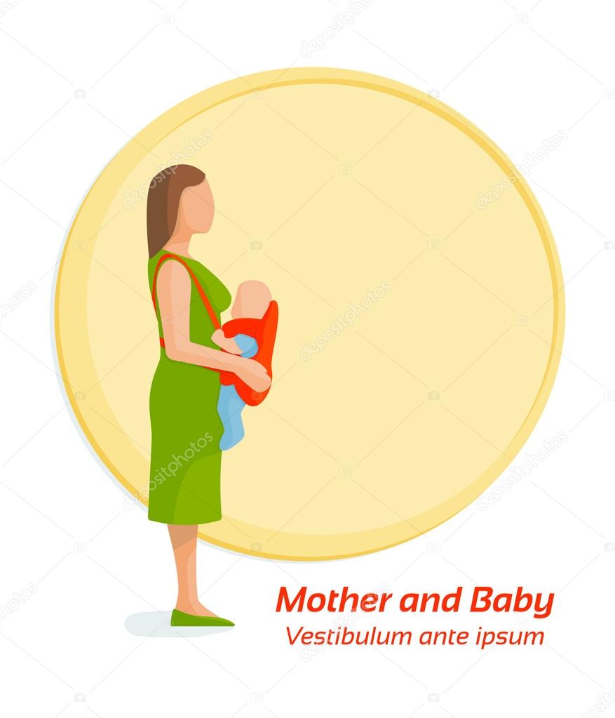 Woman holding baby in sling.