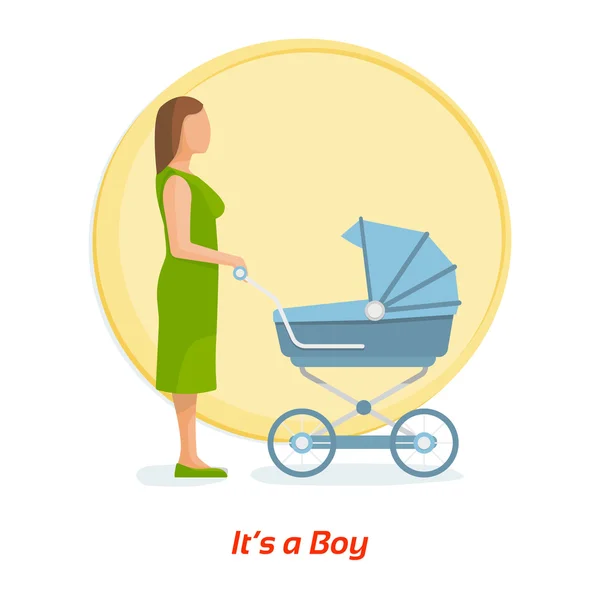 Mãe e bebé. É um rapaz. Ilustração vetorial plana . — Vetor de Stock