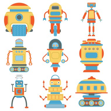 Vintage robotlar kümesi.