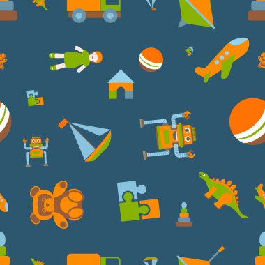düz vektör çizim seamless modeli, çocuk oyuncakları.