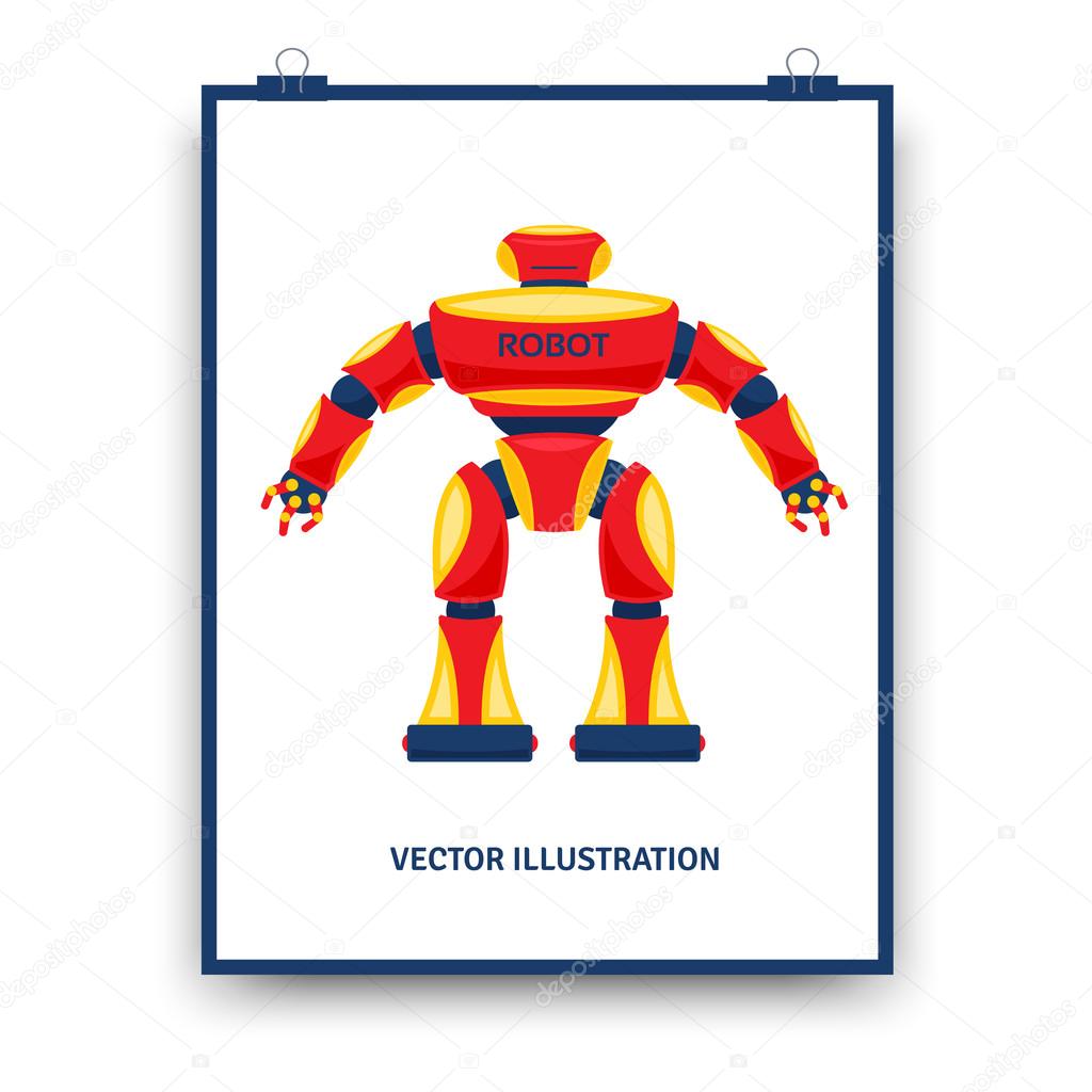 Póster ilustración vector plano con robot. 2024