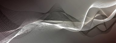 Dalgalı dinamik beyaz ve siyah çizgileri olan soyut dumanlı koyu bir arka plan. Vektör illüstrasyonu.