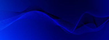 Soyut koyu mavi arkaplan. Mavi dalgalı çizgiler. Alt aydınlatma. Görüntü.