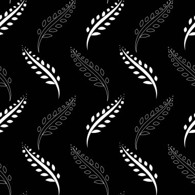 Çiçeksiz desen. Siyah arka planda karşıt bir süs. Yaz, bahar bitmeyen illüstrasyon.