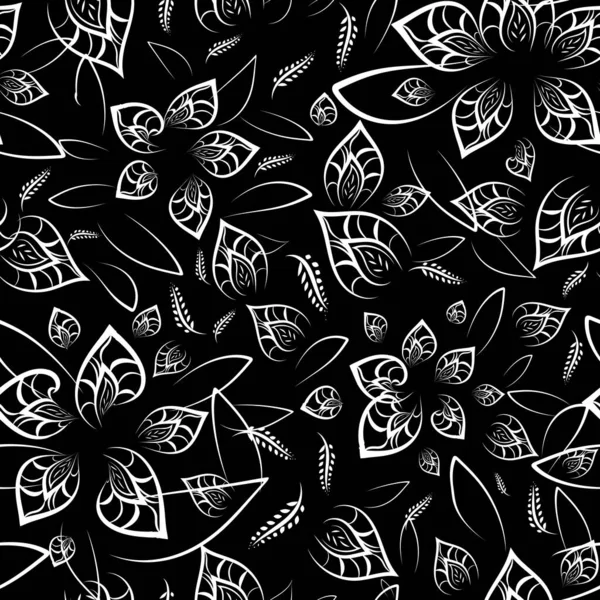 抽象的な花や葉は黒です ボリュームのある花模様 夏の終わりなきイラスト — ストック写真