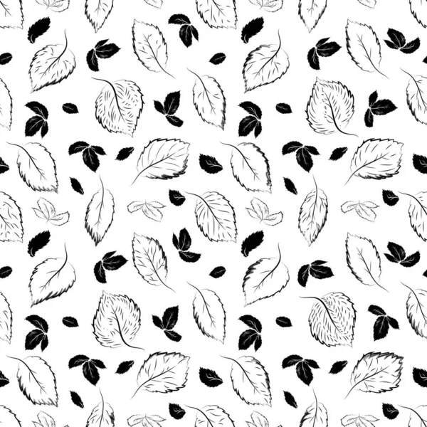 Бесшовный Шаблон Изящные Листья Цветов Белом Фоне Контрастная Черно Белая — стоковое фото