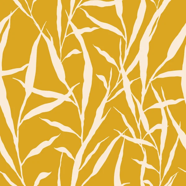 无缝图案 黄色背景上的白色植物茎 用于印刷等的无休止的插图 — 图库照片