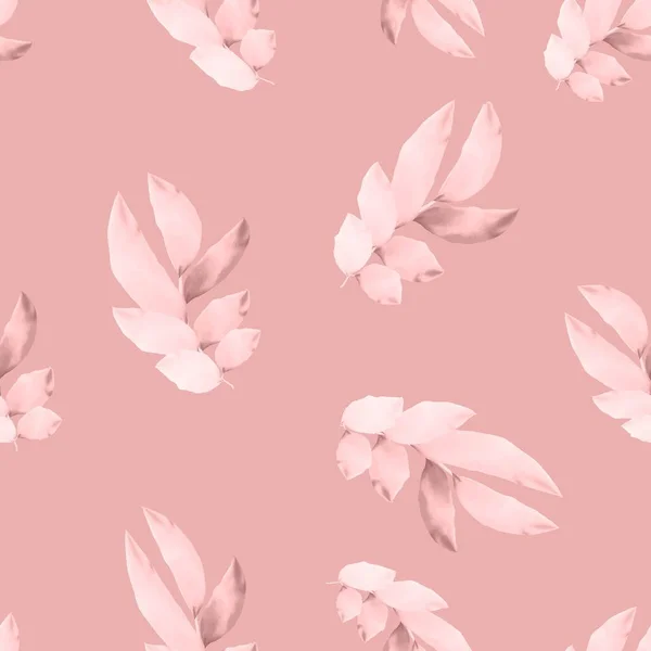 Padrão Sem Costura Aquarela Decorre Com Folhas Fundo Rosa Ilustrações — Fotografia de Stock