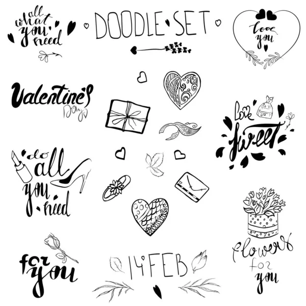 Set of elements and phrases for the holidays. Valentine\'s Day. Wedding. Tattoo. Mothers Day. Isolated pictures on a white background.