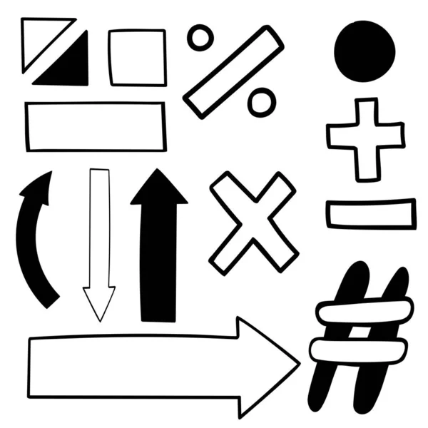 Математичні Символи Знаки Каракулі Плюс Мінус Стрілка Вниз Стрілка Вгору — стоковий вектор