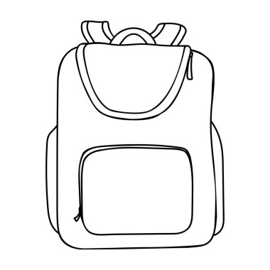 Backpack. School bag in doodle style. Sportswear. Vector isolated element on white background. Coloring. Sticker. Use in decor, messages, logos, diaries, schedules, calendars, notebooks. Eps10.
