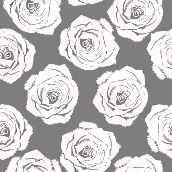 Seamless Patterns Large Monochrome Roses Gray Pink Background Vector Illustration — Stock Photo, Image