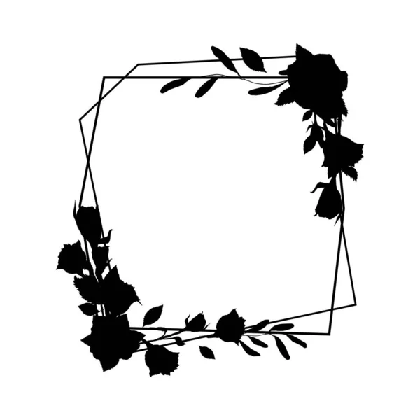 Square Vintage Frame Vector Illustration Hand Drawn Roses Leaves White — Stock Vector