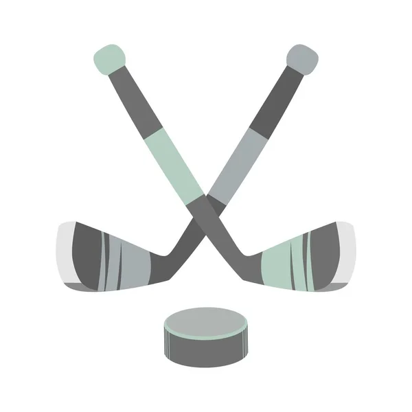 Isolerad Korsades Med Två Hockeyklubbor Och Puck Vektor Illustration Vit — Stock vektor