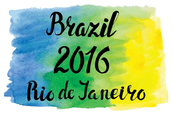 Βραζιλιάνικη σημαία με επιγραφή Ρίο 2016 — Φωτογραφία Αρχείου