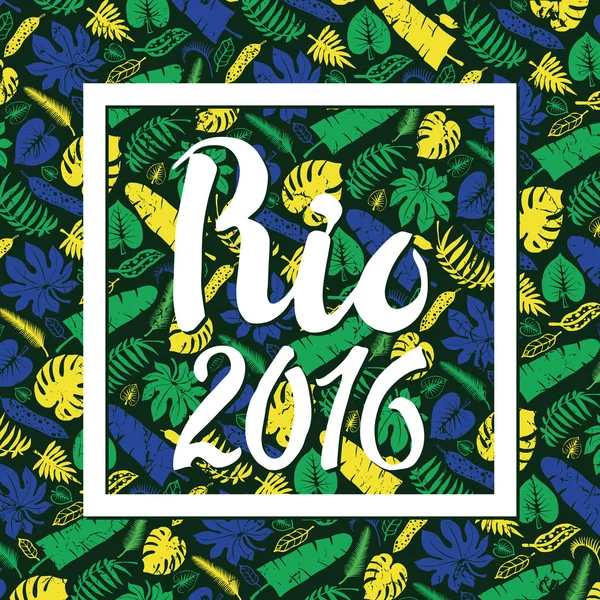 Rio 2016 em fundo de folhas ropicais — Fotografia de Stock