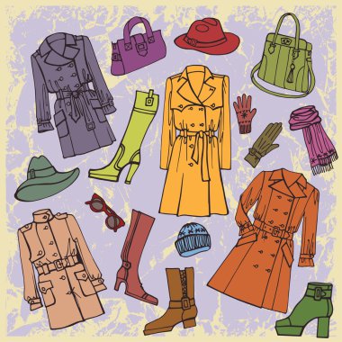 Fashion wear. Autumn ,winter,spring woman clothes set clipart