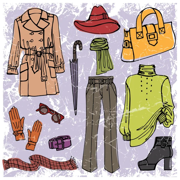 Ubiorów. Kobieta jesień, zima, wiosna ubrania zestaw — Zdjęcie stockowe