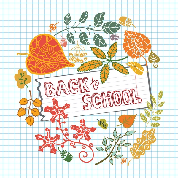 Back to school circle composition.Leaves,Lined notepaper — Stock Photo, Image