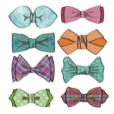 Colored  bow tie with simple pattern.Retro fashion set clipart