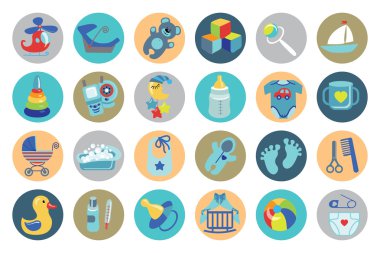 Yeni doğan bebek çocuk Icons set. Bebek duş