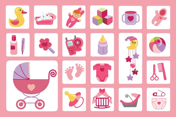 Newborn Baby girl icons set.Baby shower — Stock Photo, Image