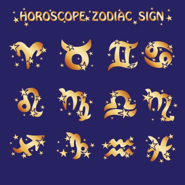 Astroloji zodyak simgeleri imzalar. Altın ve maviyi