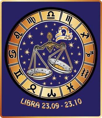 Libra zodiac sign.Horoscope circle.Retro Illustration