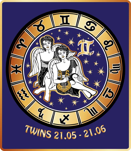 İkiz çocukları zodyak sign.horoscope circle.retro illüstrasyon — Stok fotoğraf