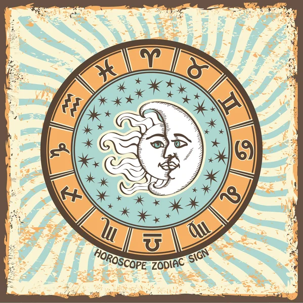 Signo del zodiaco en el círculo del horóscopo. Tarjeta del horóscopo Vintage — Foto de Stock